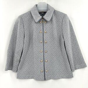 Vintage St  John Gray Chevron Zip-Front Jacket With Pearl‎ Buttons Size 6